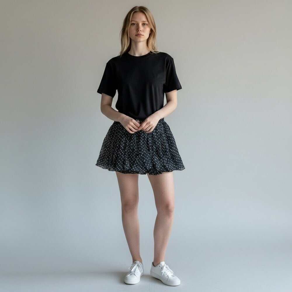 Mes Demoiselles Paris Silk Chiffon Polka Dot Mini Skirt Black & Gray, Size 38/S